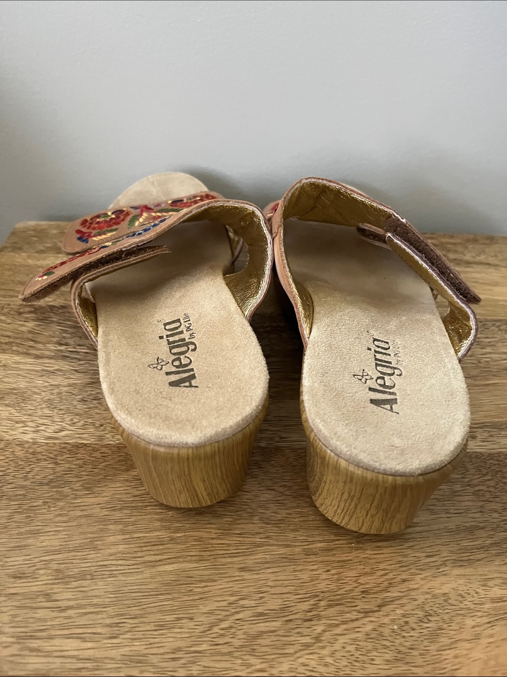 Alegria Embroidered Peach Slide Sandals with Multicolor Floral Accents - Picture 3 of 5